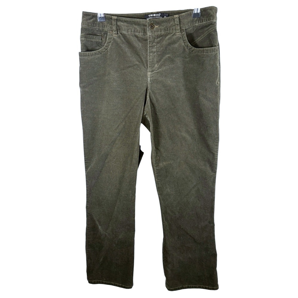 Tribal Womens Olive Green Corduroy Straight Leg Stretch Pants 8P